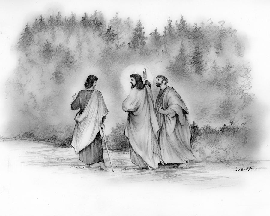 Jesus Christ Drawing - Walk to Emmaus by Greg Joens