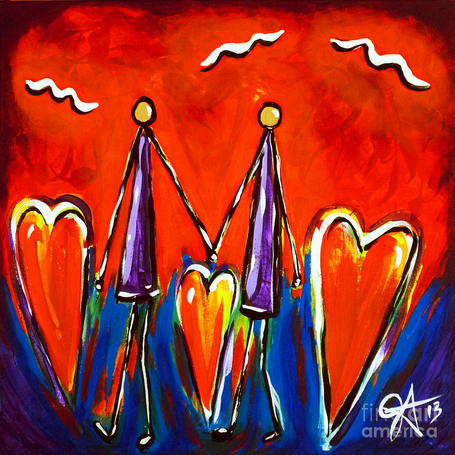 Walk With Me Love Hearts Soulmate Couple Sweetheart Lovers Romance  Painting by Jackie Carpenter