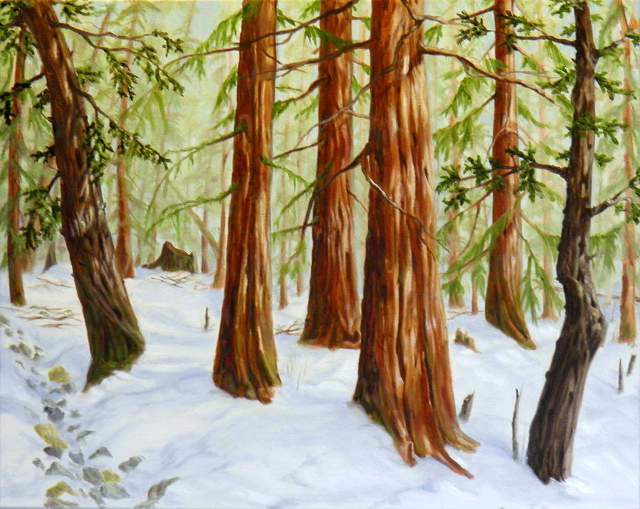 Walker Island Park cedars Painting by Ida Eriksen