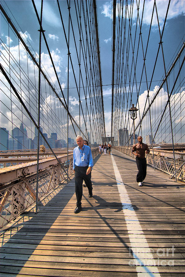 Brooklyn Bridge Photograph - Walkers and Joggers on the Brooklyn Bridge by Amy Cicconi