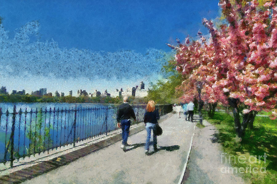Walking around Reservoir in Central Park Painting by George Atsametakis