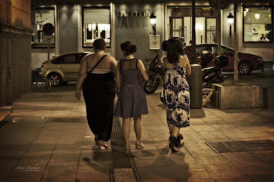 Walking at Night - Madrid Spain Photograph by Mary Machare