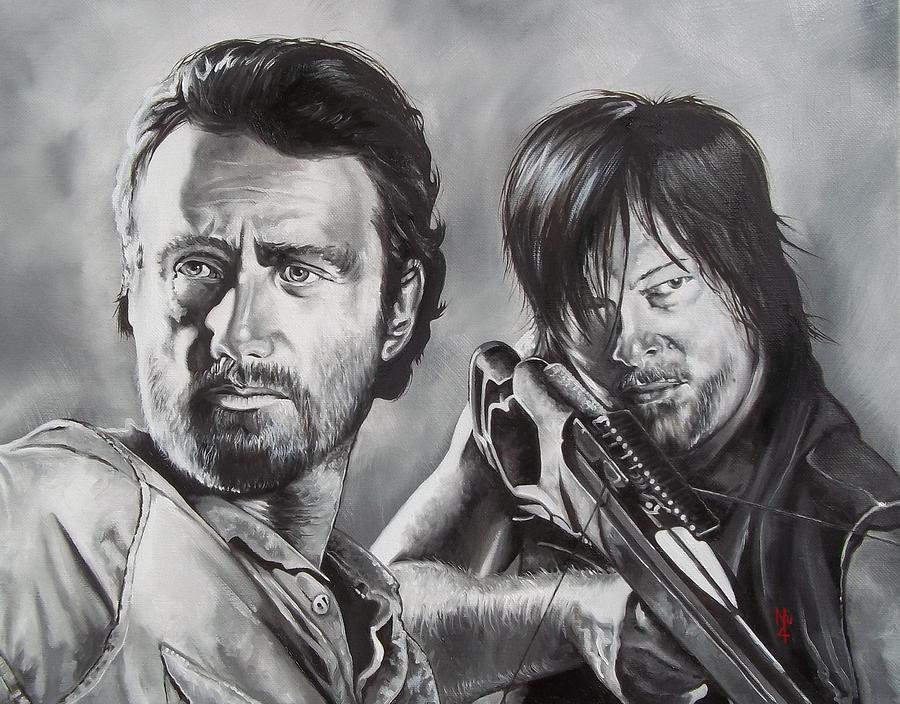 Walking Dead Painting - Walking Dead  Rick and Daryl by D A Nuhfer
