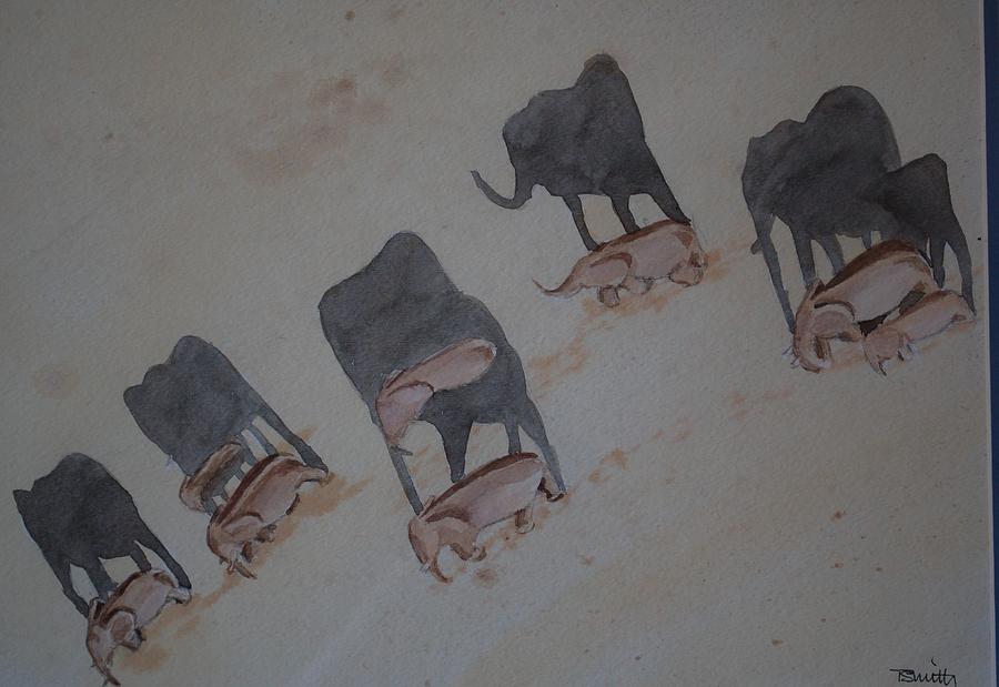 Walking elephants Painting by Teresa Smith