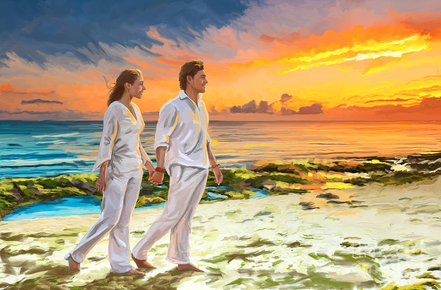 Walking In The Sand With Love Painting by Tim Gilliland