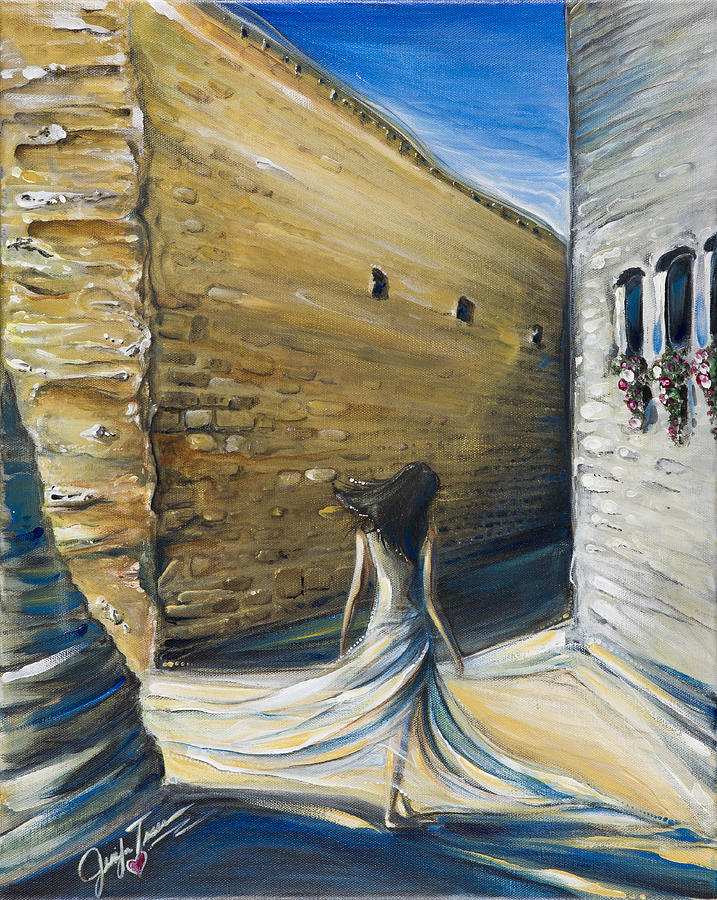 Brick Painting - Walking Jerusalem by Jennifer Treece