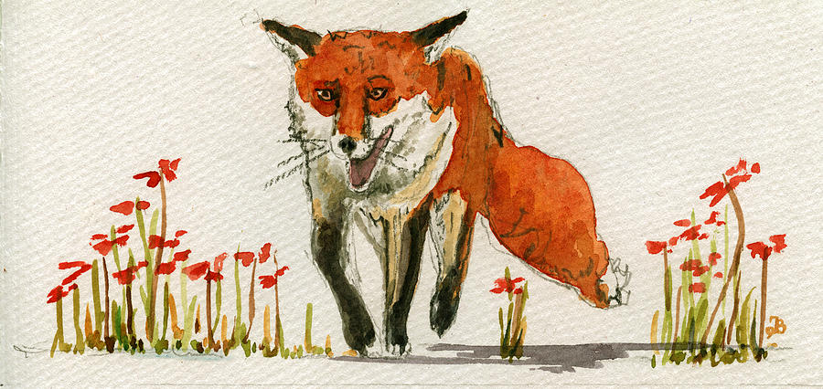 Wildlife Painting - Walking red fox by Juan  Bosco