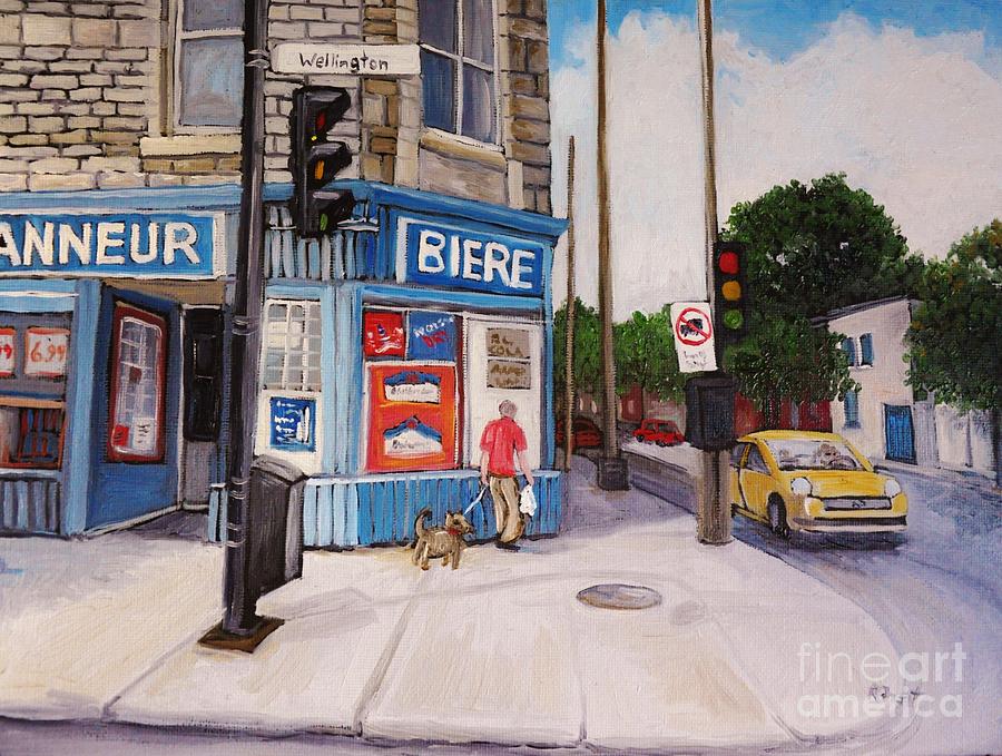 City Scene Painting - Walking the Dog by the Dep by Reb Frost