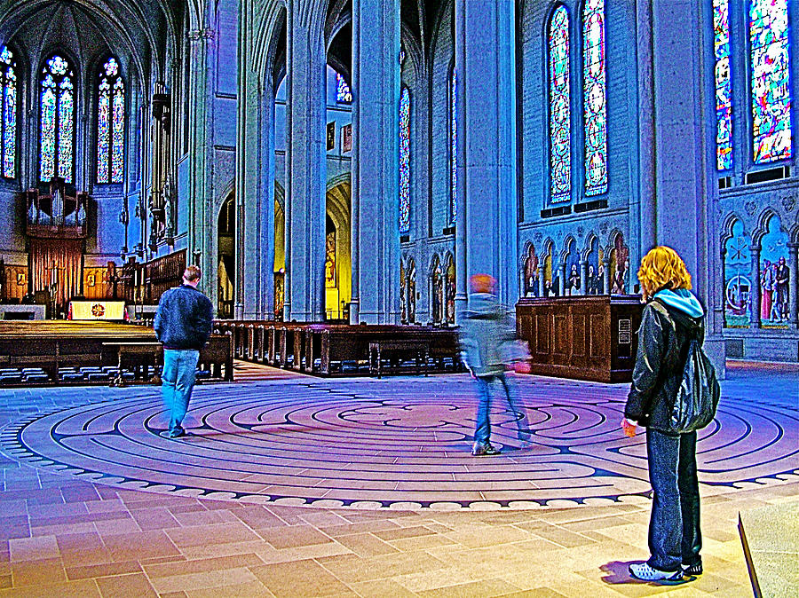 Landscape Photograph - Walking the Indoor Labyrinth in Grace Cathedral in San Francisco-California by Ruth Hager