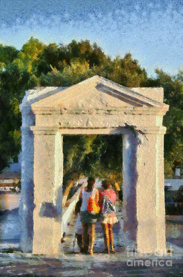 Walking through the old gate Painting by George Atsametakis