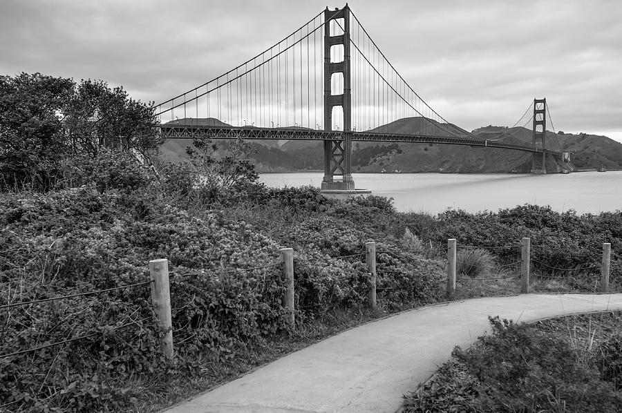 San Francisco Photograph - Walking to the Golden Gate Bridge - Black and White by Gregory Ballos