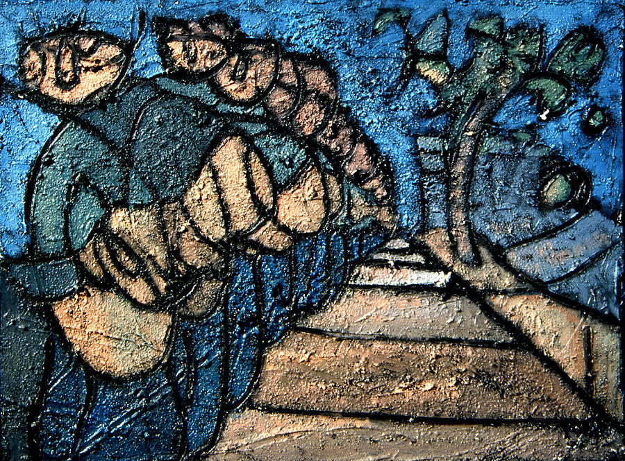 Walking Painting - Walking with Slipping Grocery Bag by Ross Drago Walking Painting - Walking with Slipping Grocery Bag by Ross Drago