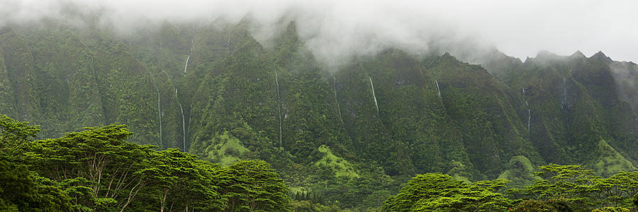 Wall Of Waterfalls - Pali Mountains - Oahu Hawaii Photograph by Brian Harig