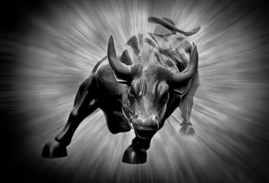 Black And White Photograph - Wall Street Bull Black And White by Athena Mckinzie
