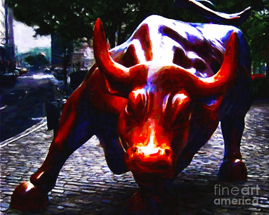 Wall Street Bull - Painterly Photograph by Wingsdomain Art and Photography