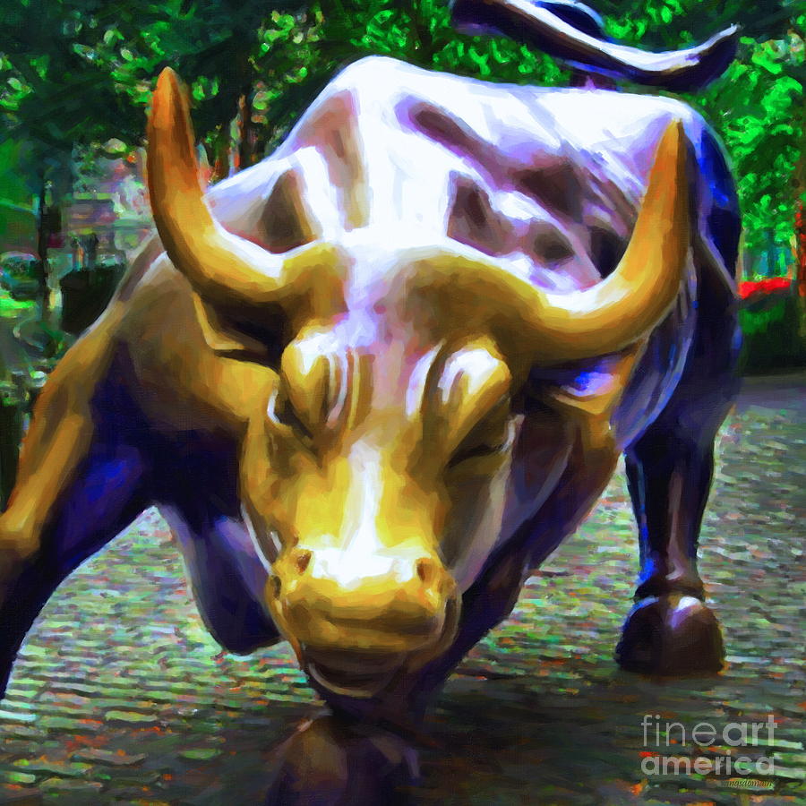 Cow Photograph - Wall Street Bull v2 - square by Wingsdomain Art and Photography