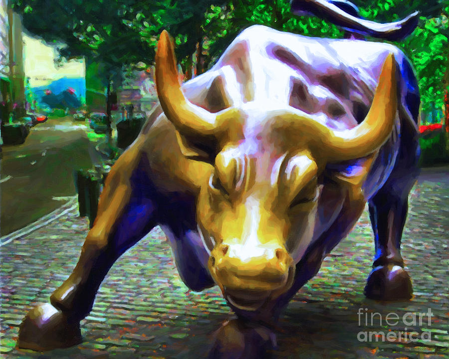 Cow Photograph - Wall Street Bull v2 by Wingsdomain Art and Photography