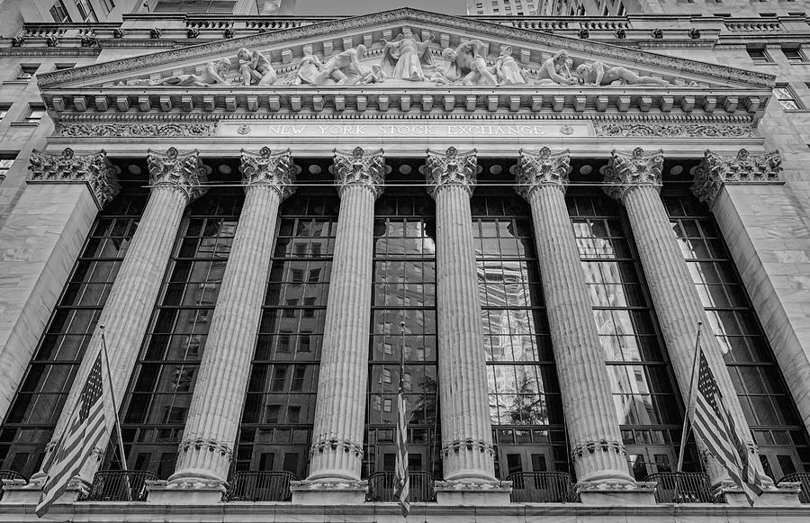 New York City Photograph - Wall Street New York Stock Exchange NYSE BW by Susan Candelario