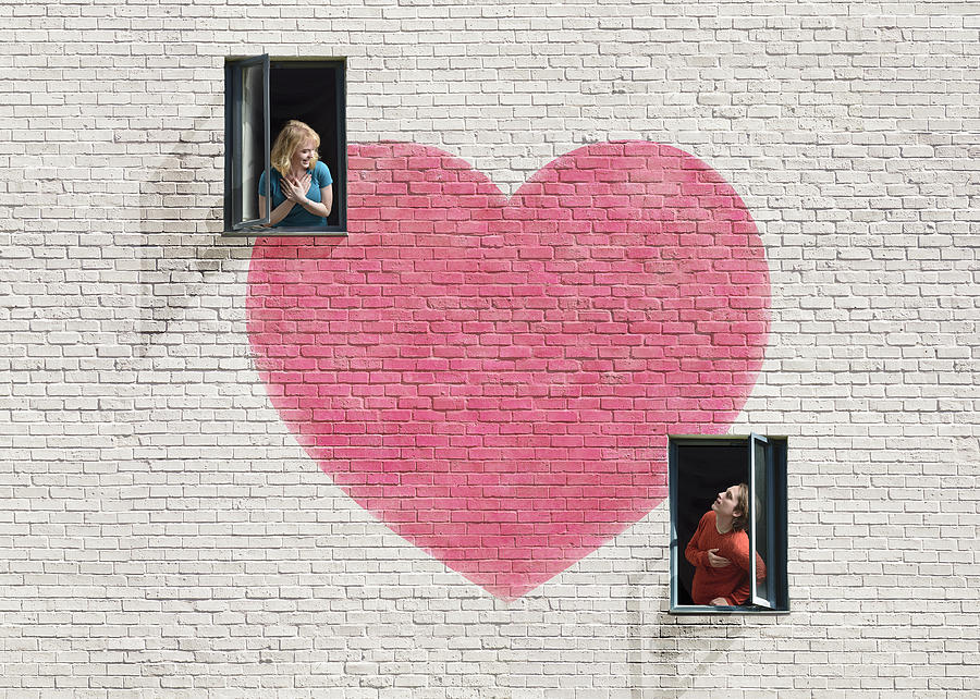 Wall with heart shape & windows & a couple Photograph by David Malan