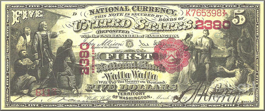 Walla Walla Bank Five Dollar National Currency Photograph by Charles Robinson