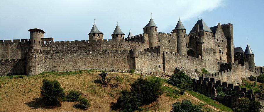 Walled citadel Carcassonne medieval Languedoc Roussillion France Black and White Photograph by RobertoGennaro