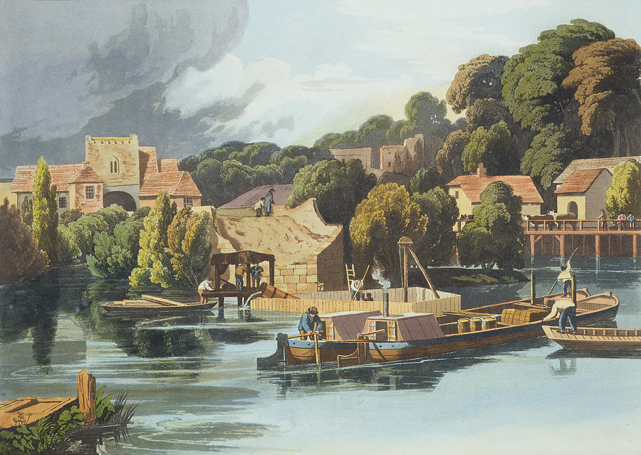 Barge Drawing - Wallingford Castle In 1810 During by William Havell