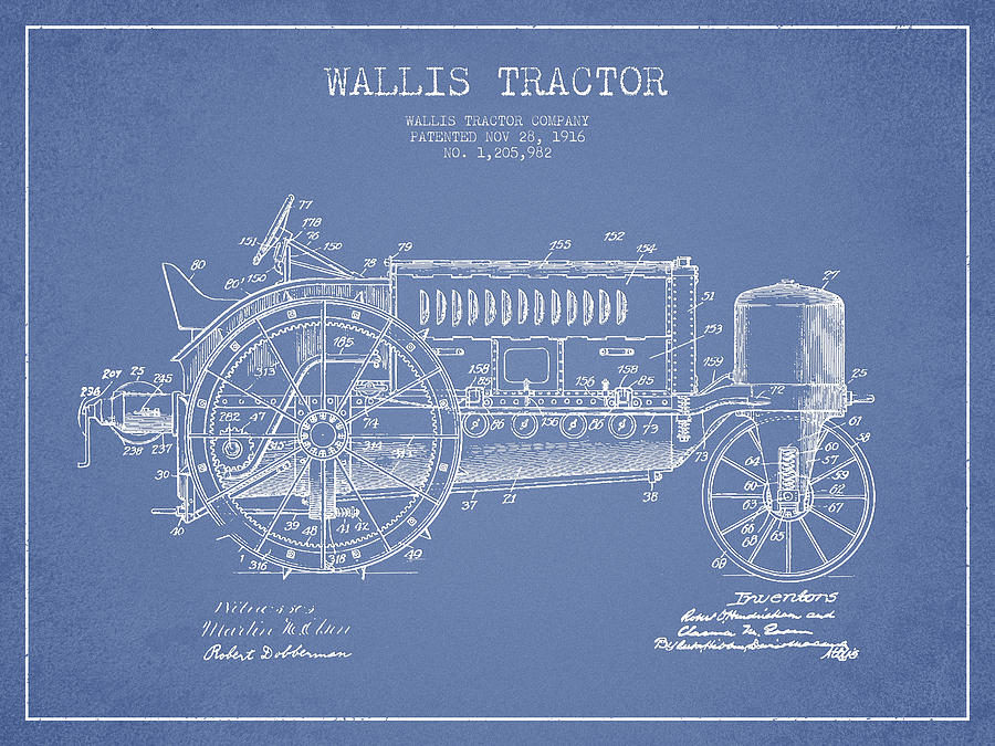 Vintage Digital Art - Wallis Tractor Patent drawing from 1916 - Light Blue by Aged Pixel