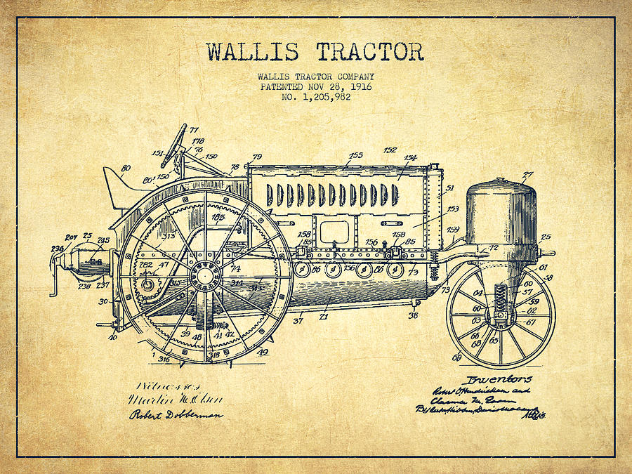 Wallis Tractor Patent drawing from 1916 Vintage Digital Art by Aged Pixel