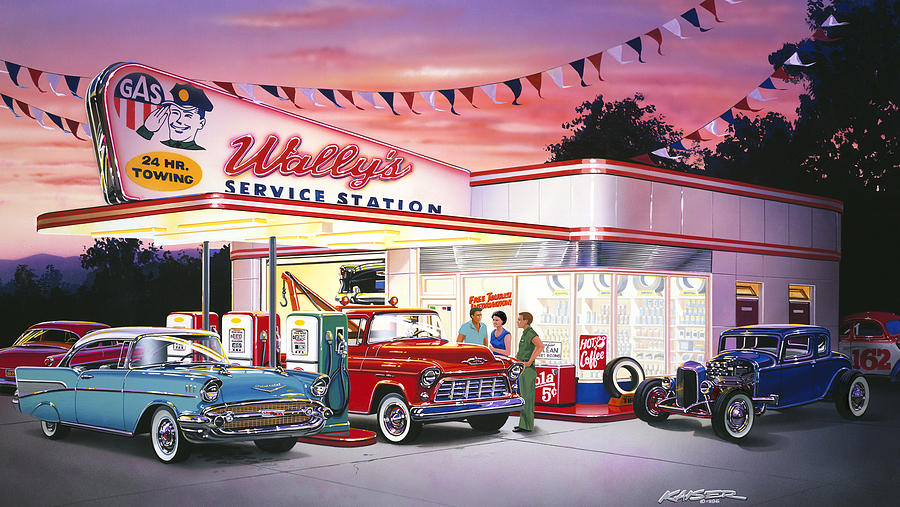 Vintage Photograph - Wallys Service Station by MGL Meiklejohn Graphics Licensing