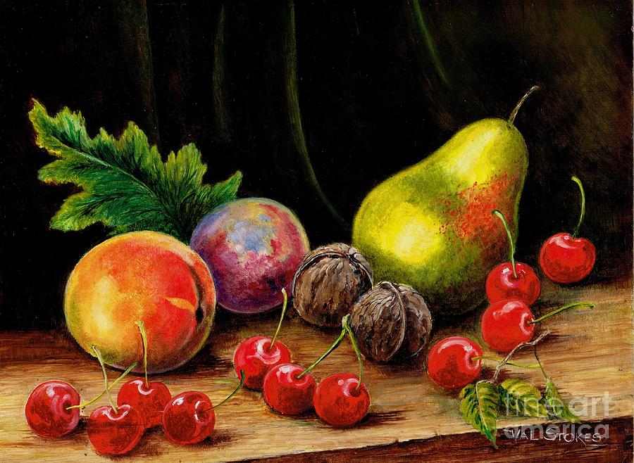 Walnuts and Cherries. Painting by Val Stokes