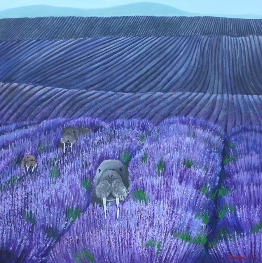 Walrus Painting - Walruses in a field of Lavender by Erin Nessler