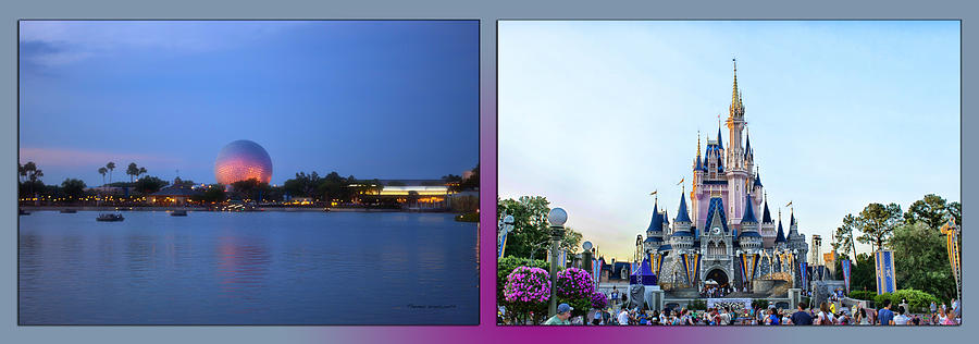 Walt Disney World Castle And Epcot Globe 2 Panel Photograph by Thomas Woolworth