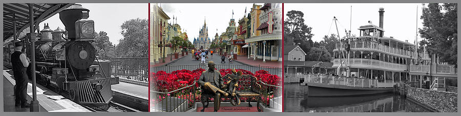 Black And White Photograph - Walt Disney World Transportation 3 Panel Composite by Thomas Woolworth