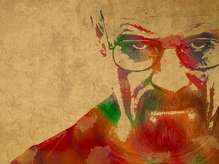 Portrait Mixed Media - Walter White Breaking Bad Watercolor Portrait on Worn Distressed Canvas by Design Turnpike