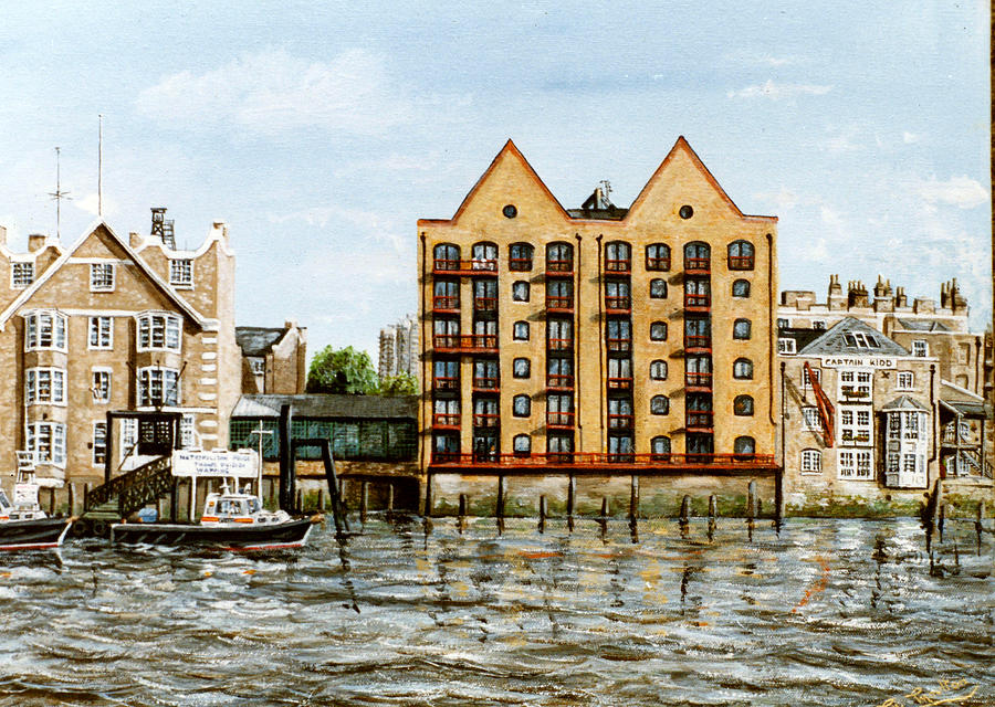 Wapping Thames Police Station and rebuilt St Johns Wharf London Painting by Mackenzie Moulton
