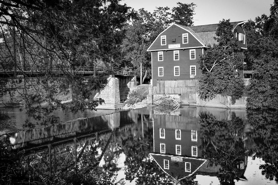 Black And White Photograph - War Eagle Mill and Bridge Black and White by Gregory Ballos