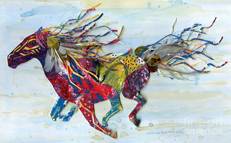 Feather Mixed Media - War Pony by Shirley Robinett