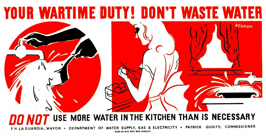 Vintage Photograph - War Poster - WW2 - Dont Waste Water 1 by Benjamin Yeager