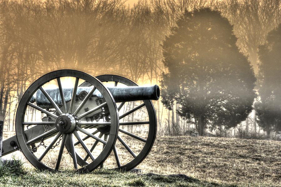 War Thunder - 1st NY Light Artillery Battery D The Wheatfield Sunrise Morning Mist Gettysburg Photograph by Michael Mazaika