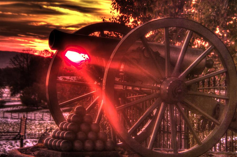 War Thunder - Union Artillery at the Copse of Trees Mid-Autumn Snow Sunset Gettysburg Photograph by Michael Mazaika