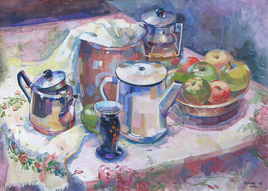 Ware and apples Painting by Juliya Zhukova