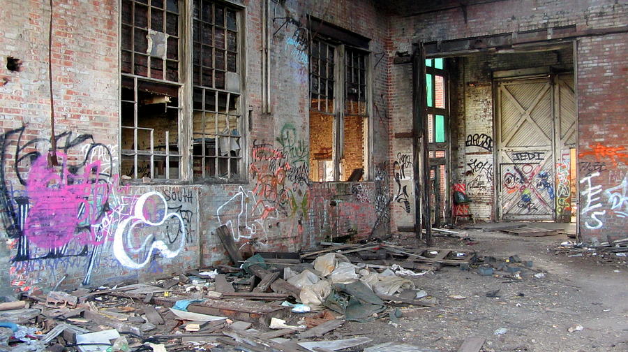 Warehouse Broken Windows and Debris Photograph by Anita Burgermeister
