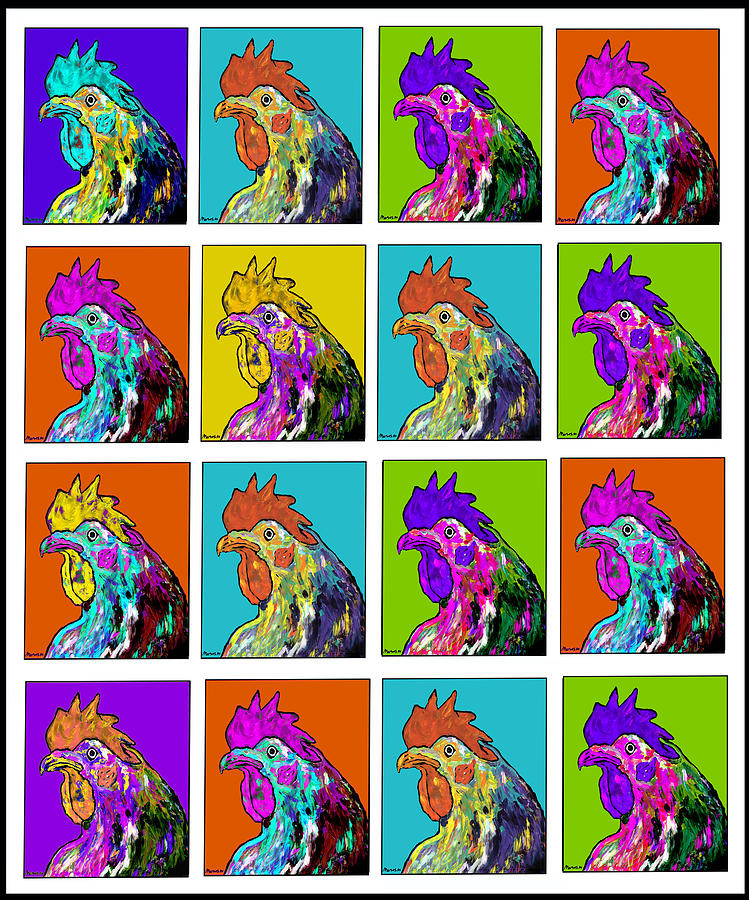 Warhol Roosters Painting by Dale Moses