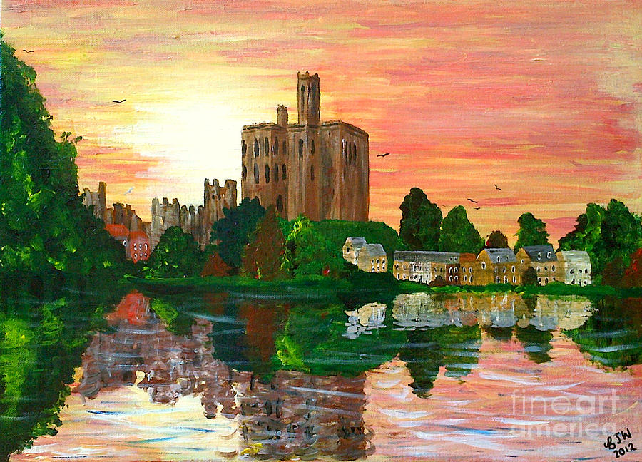 Castle Painting - Warkworth Sunset by BJ Wight