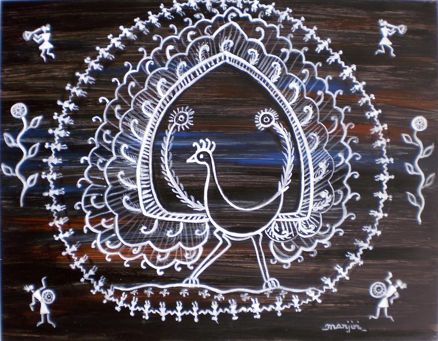 Warli Peacock painting Painting by Manjiri Kanvinde