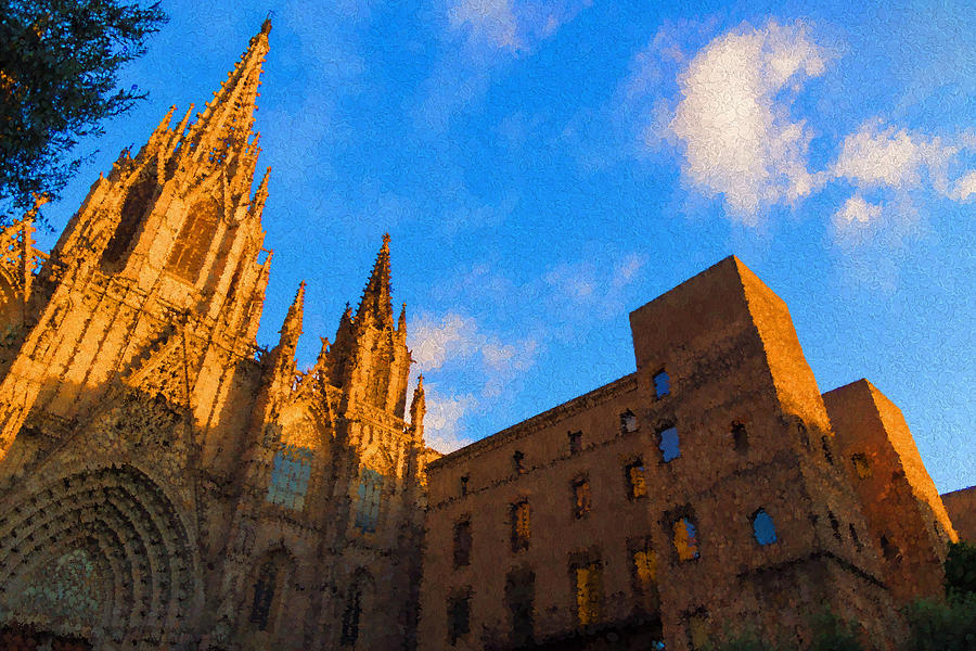 Warm Glow Cathedral - Impressions Of Barcelona Digital Art by Georgia Mizuleva