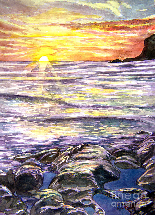 Sunset On The Beach Painting - Warm Trickling High-Tides by Heewon Kim