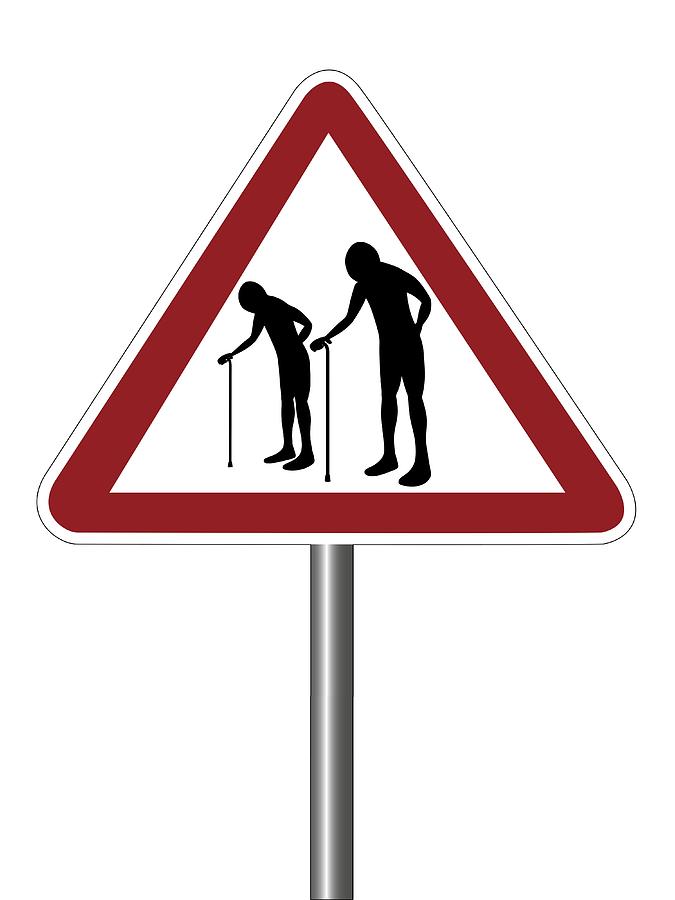 Warning Sign With Elderly People Symbol Photograph by Alfred Pasieka