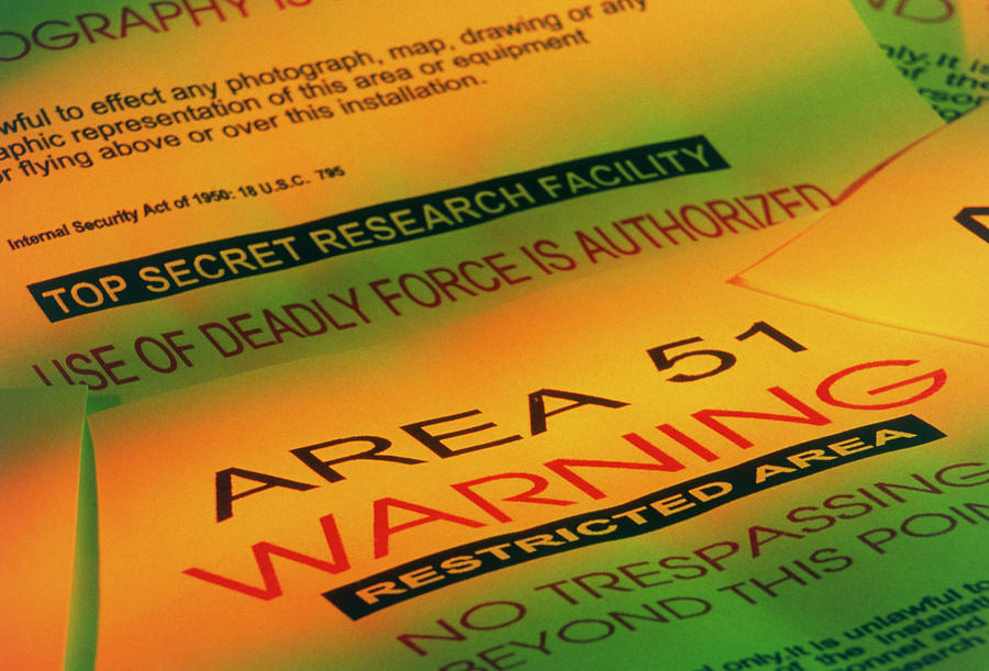 Sign Photograph - Warning Signs From The Area 51 Ufo Research Site by Tony Craddock/science Photo Library