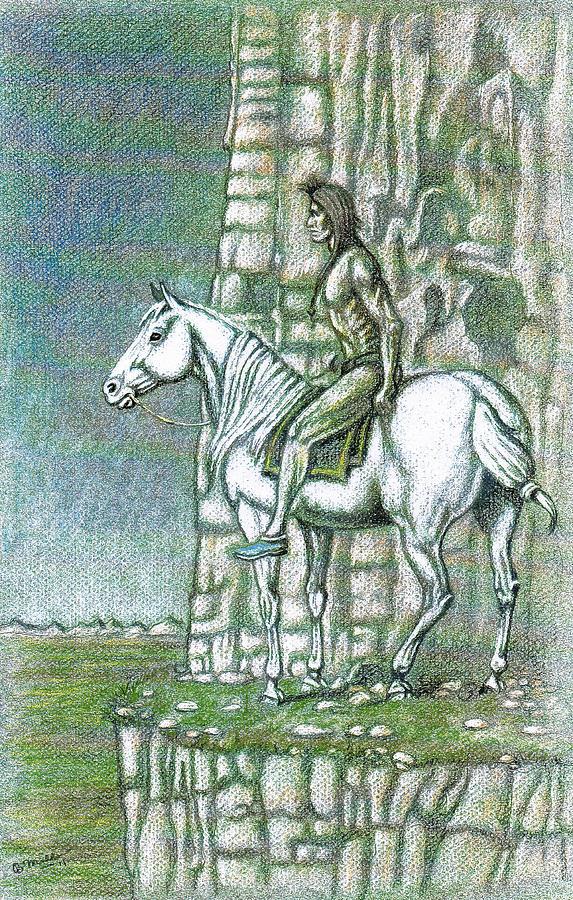 Warrior Lookout Drawing by Bern Miller